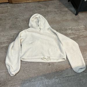 Sherpa cropped hoodie with a tie bottom